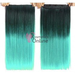 Extensie de par cu 5 Clips On delux dubla dreapta de 60 cm, Ombre Brunet cu Turcoaz 1BT20C